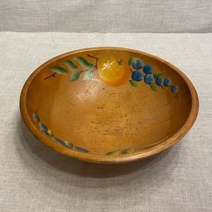Vintage wooden bowl hand painted.